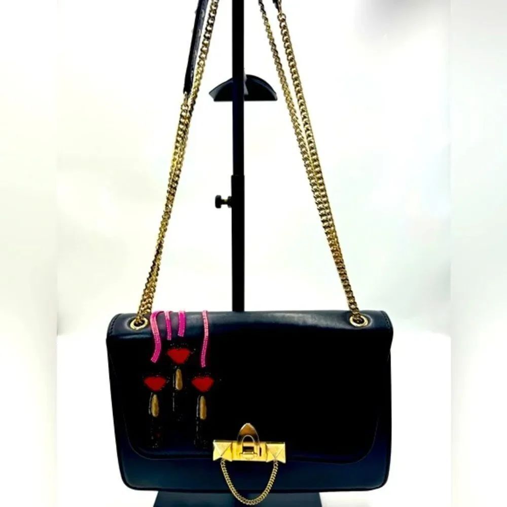 Valentino Garavani Black Leather Lipstick Demilune Rockstud Bag Preloved Purse